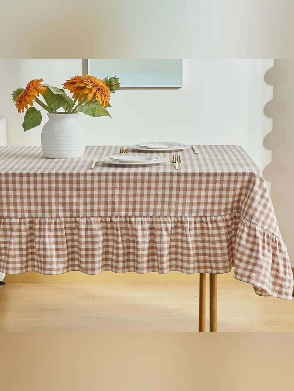 Ruffled Gingham Cotton Tablecloth Rectangular 120x60 In
